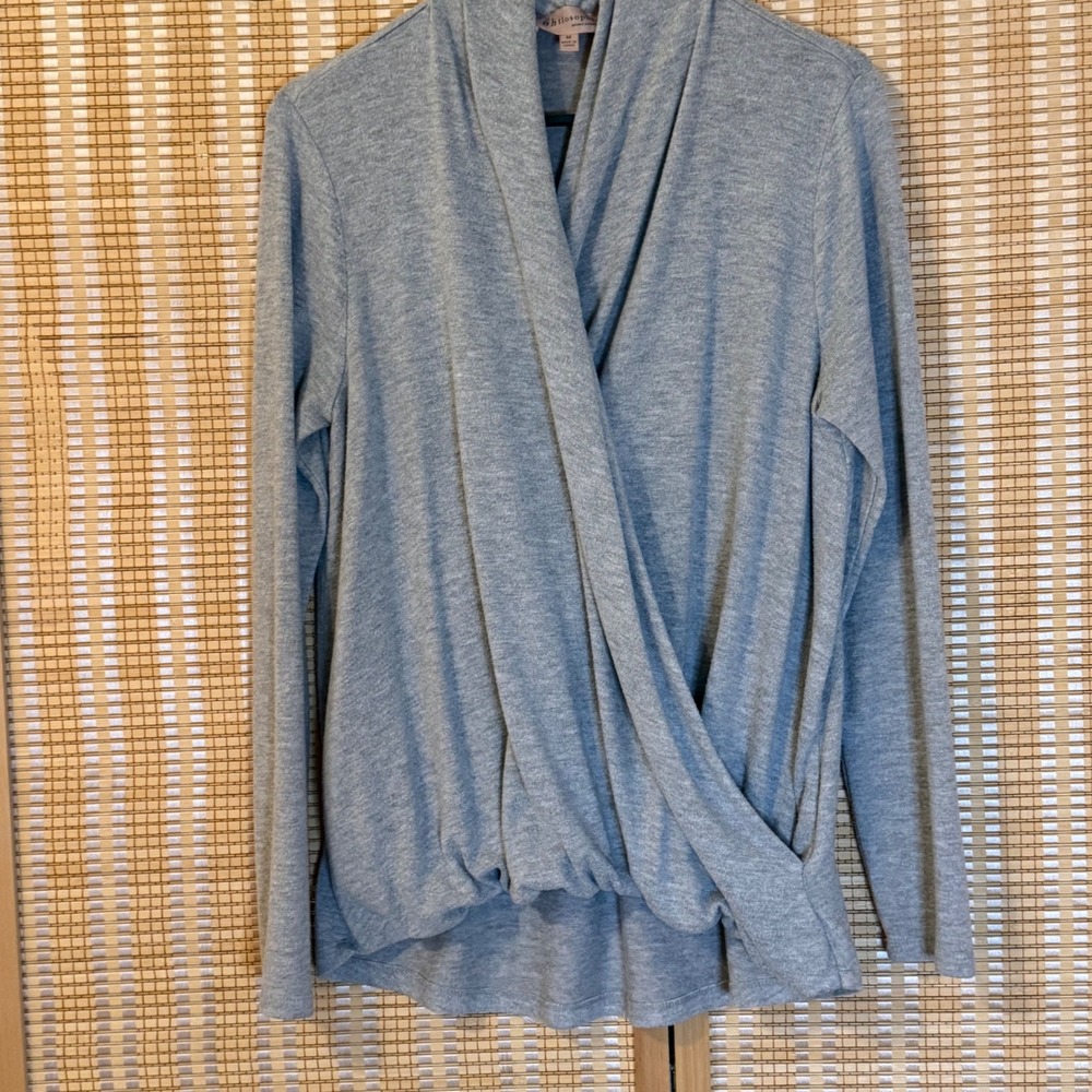 Philosophy Republic Clothing Gray Draped‎ Surplice Wrap Top Long Sleeve Medium